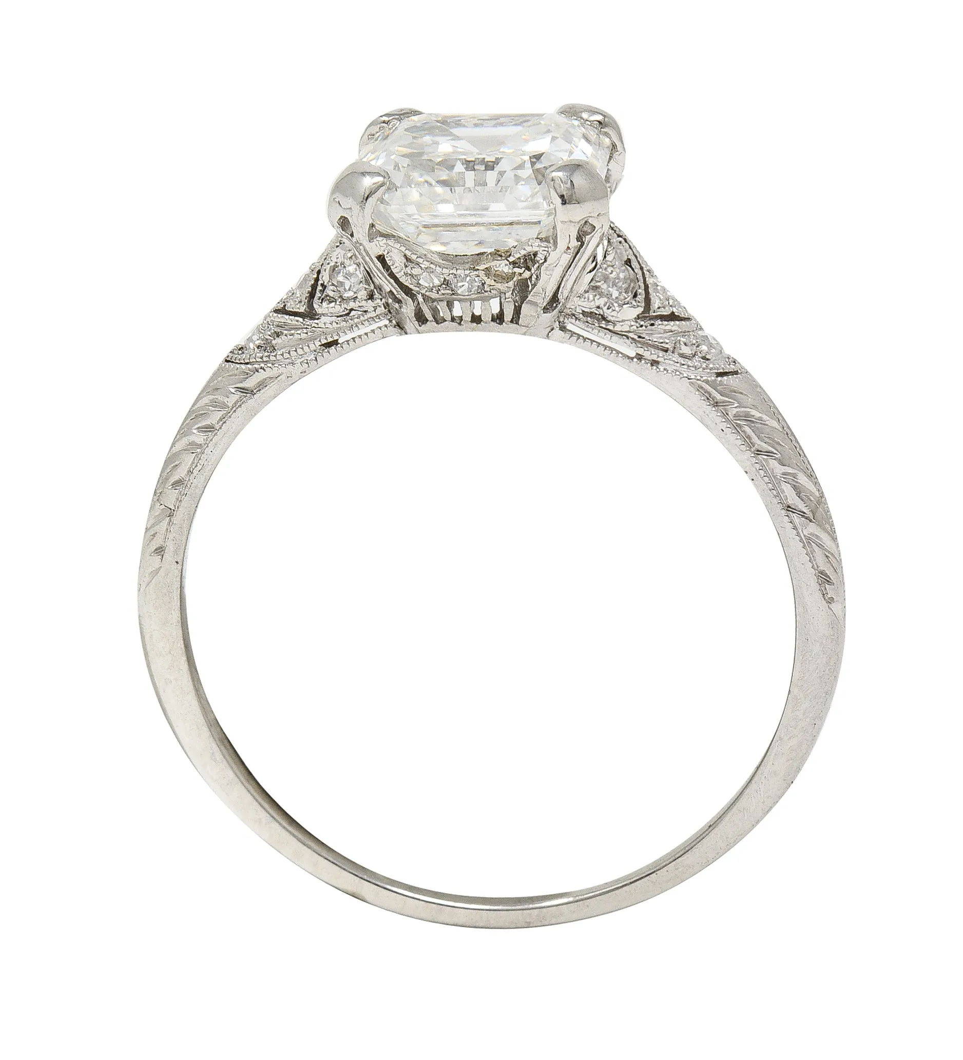 Tiffany & Co. Art Deco 1.88 CTW Asscher Cut Diamond Platinum Foliate Antique Engagement Ring GIA