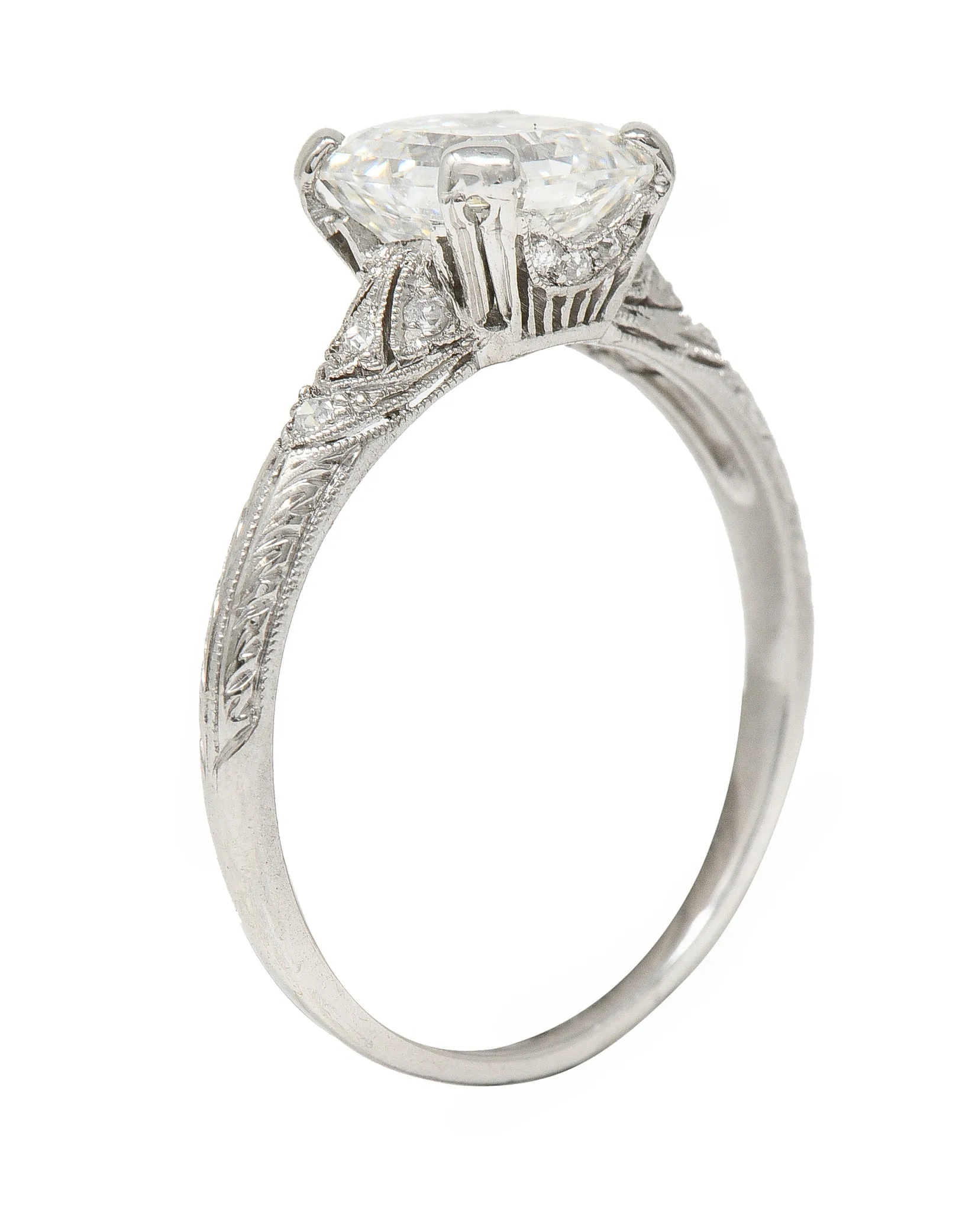 Tiffany & Co. Art Deco 1.88 CTW Asscher Cut Diamond Platinum Foliate Antique Engagement Ring GIA