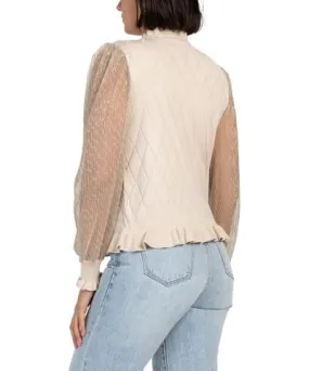 Tj Maxx Scoop Neck Long Lurex Mesh Sleeve Cardigan