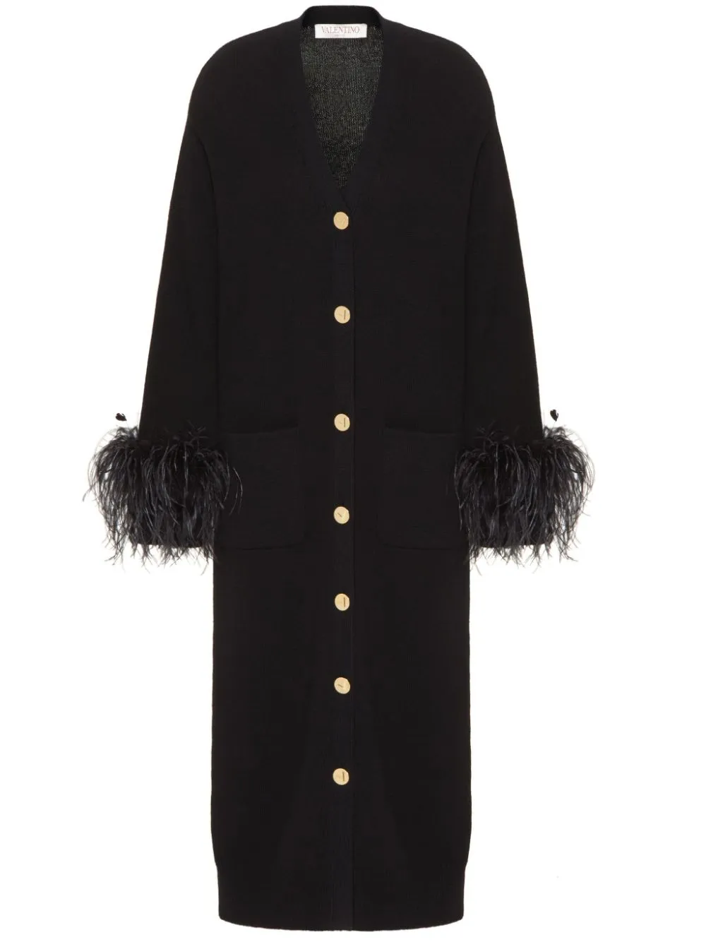 Valentino Garavani feather-trim wool midi dress - Black