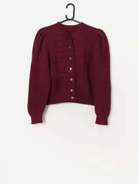 Vintage Austrian wool folk cardigan in burgundy – Small