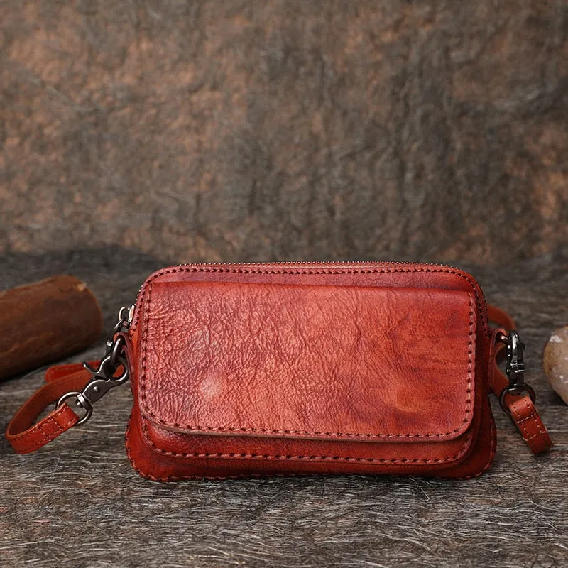 Vintage Women's Cowhide Leather Small Messenger Crossbody Clutch Wallet