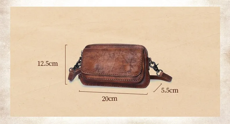 Vintage Women's Cowhide Leather Small Messenger Crossbody Clutch Wallet