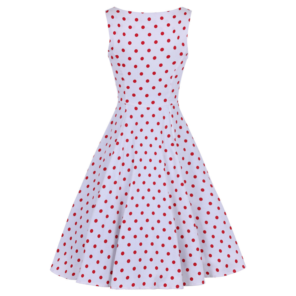 White and Red Polka Dot 50s Audrey Swing Dress