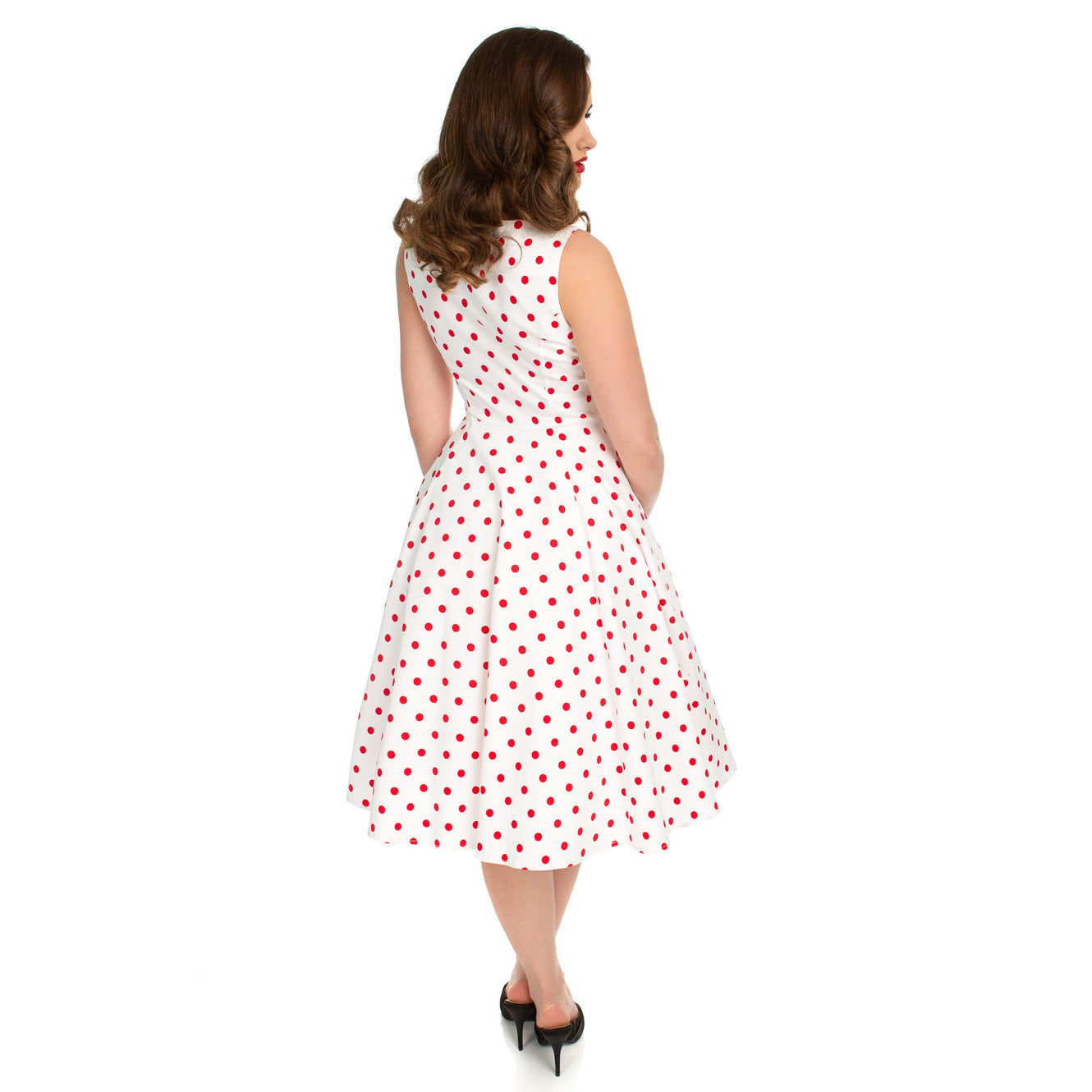 White and Red Polka Dot 50s Audrey Swing Dress