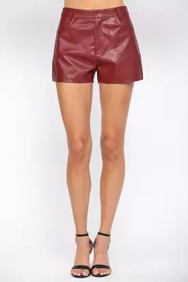 WINE FAUX LEATHER SHORTS