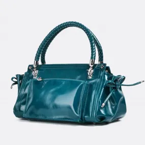 Women's Blue Genuine Leather Portable Casual Tote Shoulder Handbag