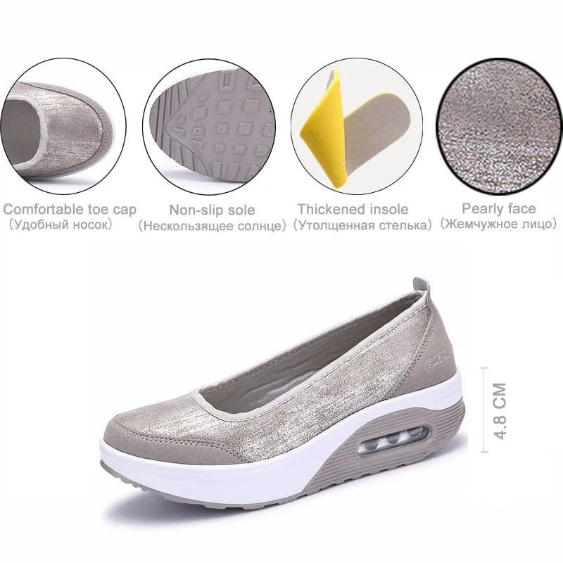 Women's Casual Patchwork Pattern Round Toe Slip-on Flat Platform Shoes