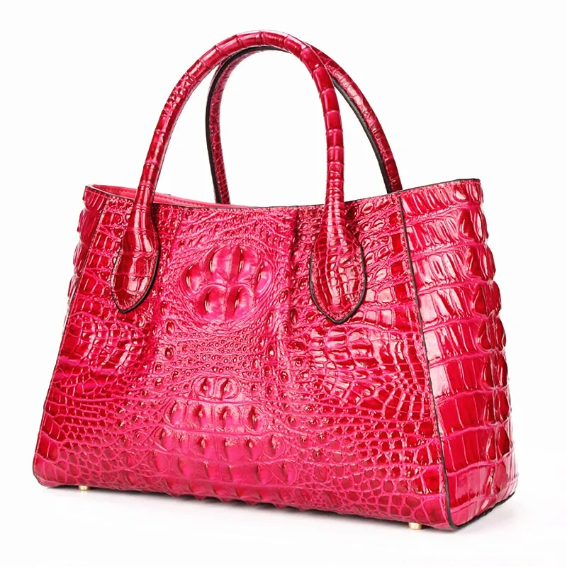 Women's Crocodile Pattern Genuine Leather Portable Messenger Tote Handbag