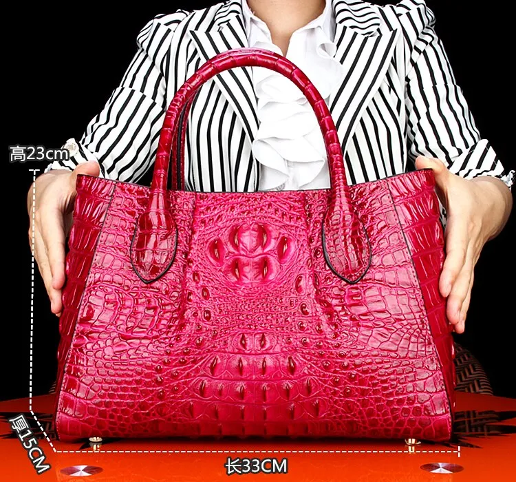 Women's Crocodile Pattern Genuine Leather Portable Messenger Tote Handbag