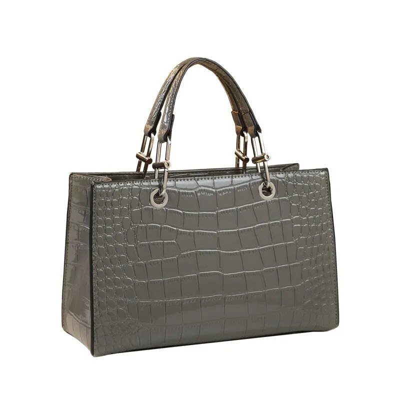 Women's Crocodile Pattern Leather Large Capacity Shoulder Handbag