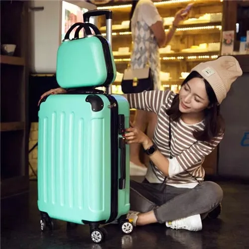 Women's Fashion ABS and PC Rolling Luggage Travel Trolley Bag Sets