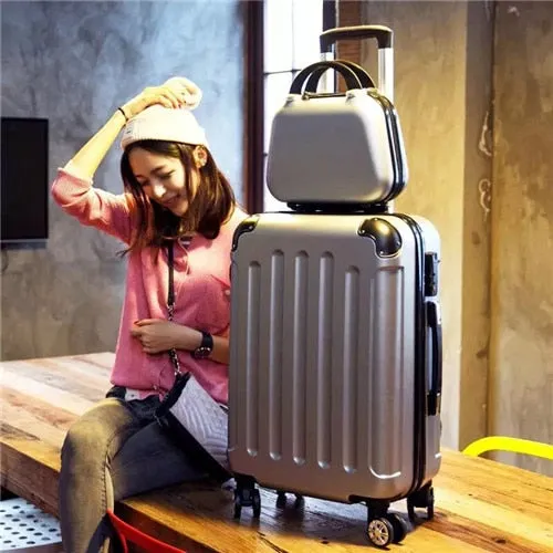 Women's Fashion ABS and PC Rolling Luggage Travel Trolley Bag Sets