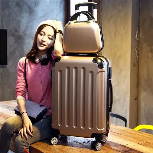 Women's Fashion ABS and PC Rolling Luggage Travel Trolley Bag Sets