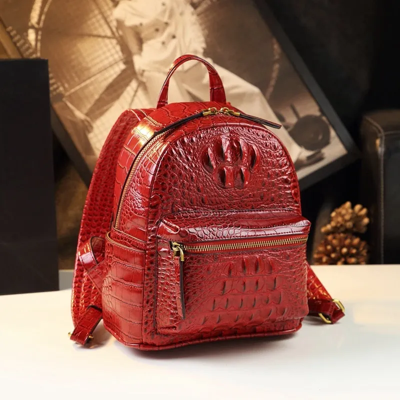 Women's Genuine Leather Crocodile Pattern Luxury Portable Backpacks