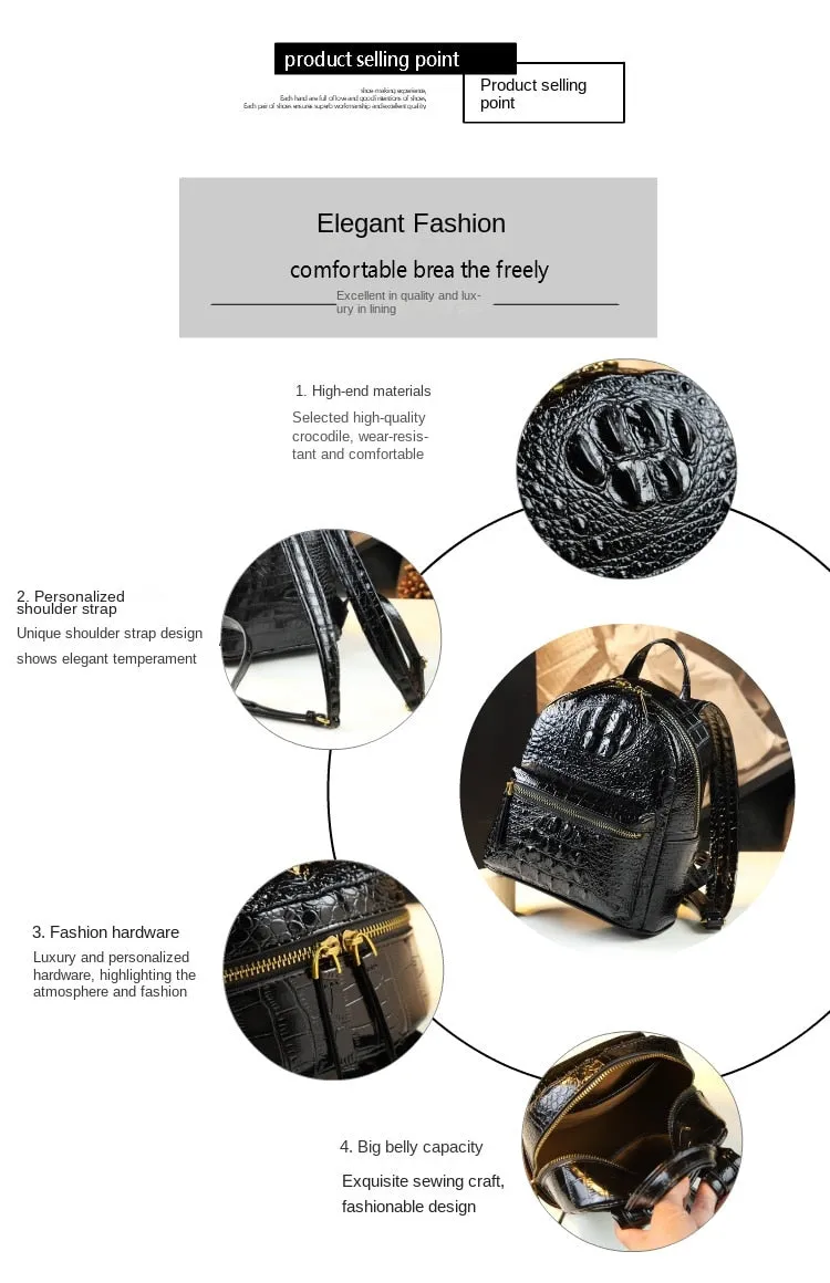 Women's Genuine Leather Crocodile Pattern Luxury Portable Backpacks