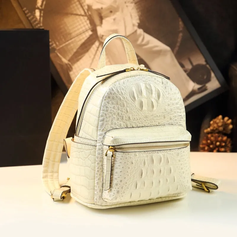 Women's Genuine Leather Crocodile Pattern Luxury Portable Backpacks