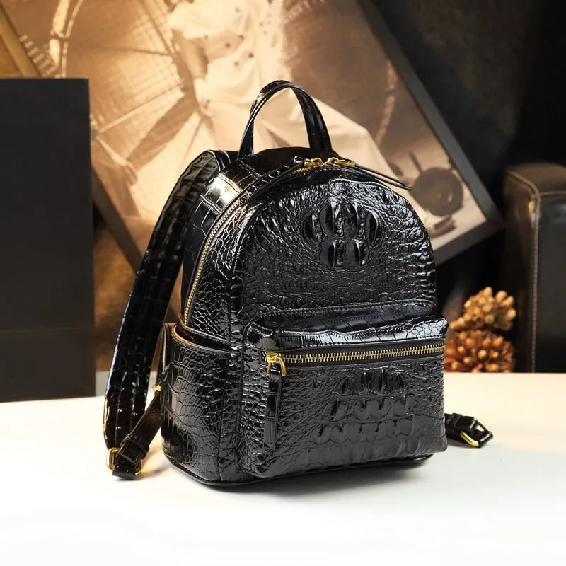 Women's Genuine Leather Crocodile Pattern Luxury Portable Backpacks