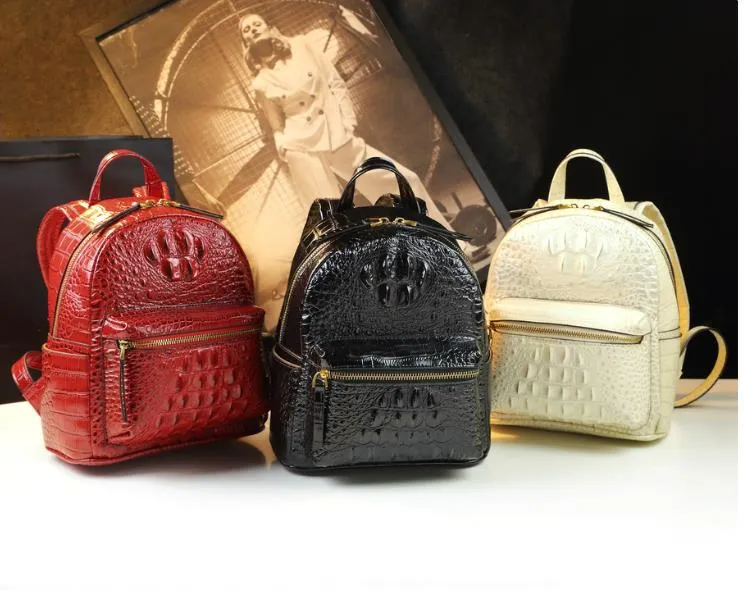 Women's Genuine Leather Crocodile Pattern Luxury Portable Backpacks