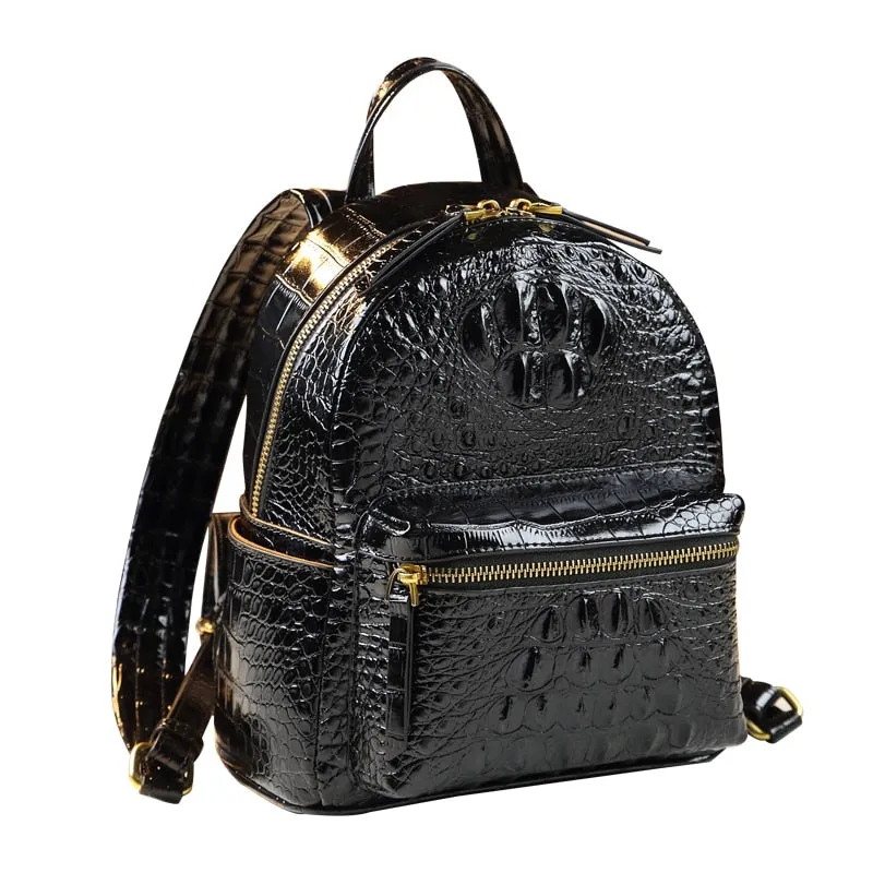 Women's Genuine Leather Crocodile Pattern Luxury Portable Backpacks