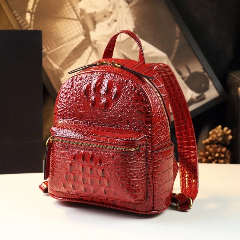 Women's Genuine Leather Crocodile Pattern Luxury Portable Backpacks