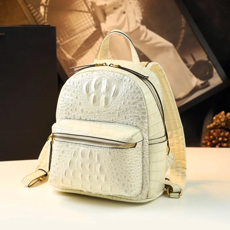 Women's Genuine Leather Crocodile Pattern Luxury Portable Backpacks