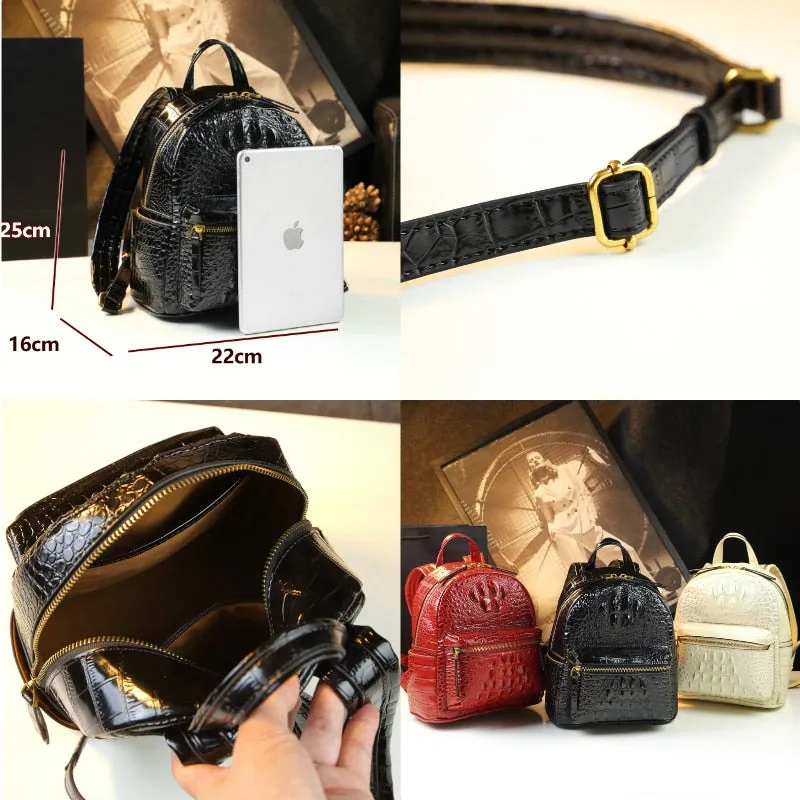 Women's Genuine Leather Crocodile Pattern Luxury Portable Backpacks