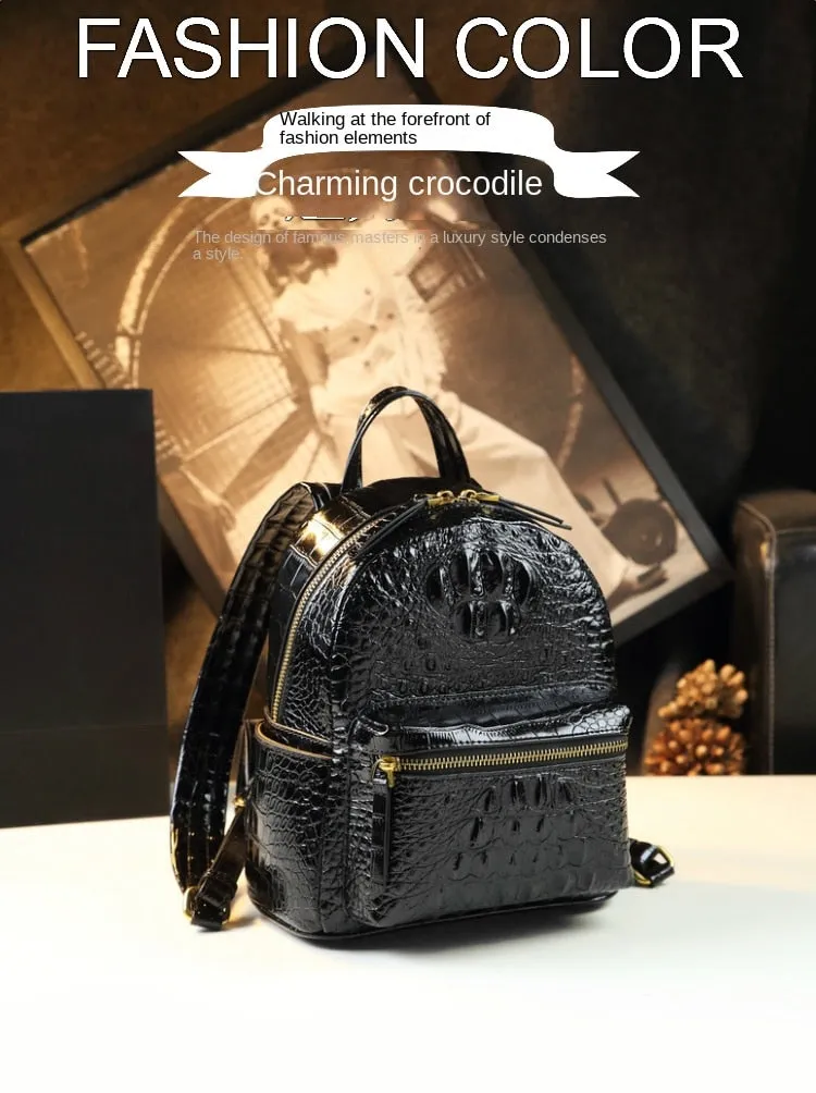 Women's Genuine Leather Crocodile Pattern Luxury Portable Backpacks