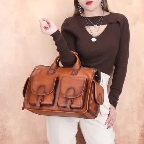 Women's Genuine Leather Large Capacity Multi Exterior Pocket Handbag