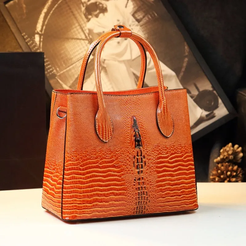 Women's Genuine Leather Portable Alligator Pattern Shoulder Handbag