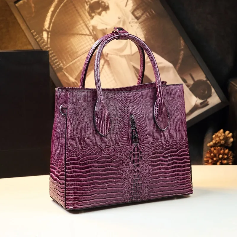 Women's Genuine Leather Portable Alligator Pattern Shoulder Handbag