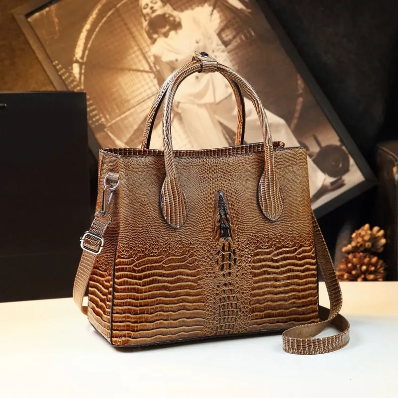 Women's Genuine Leather Portable Alligator Pattern Shoulder Handbag