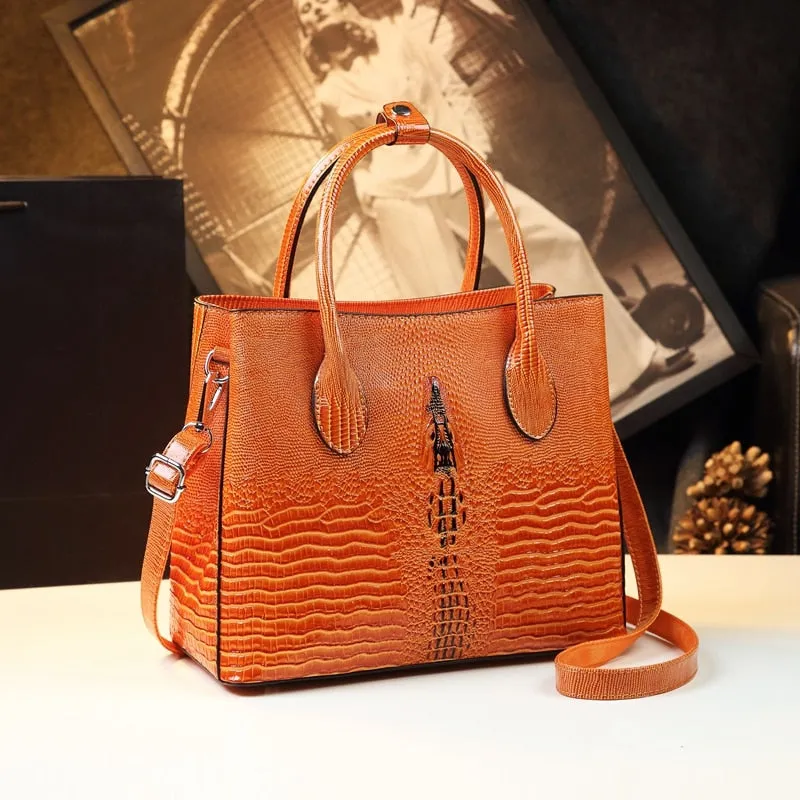 Women's Genuine Leather Portable Alligator Pattern Shoulder Handbag