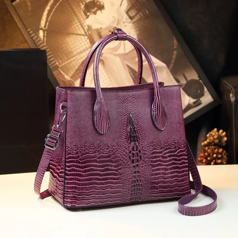 Women's Genuine Leather Portable Alligator Pattern Shoulder Handbag