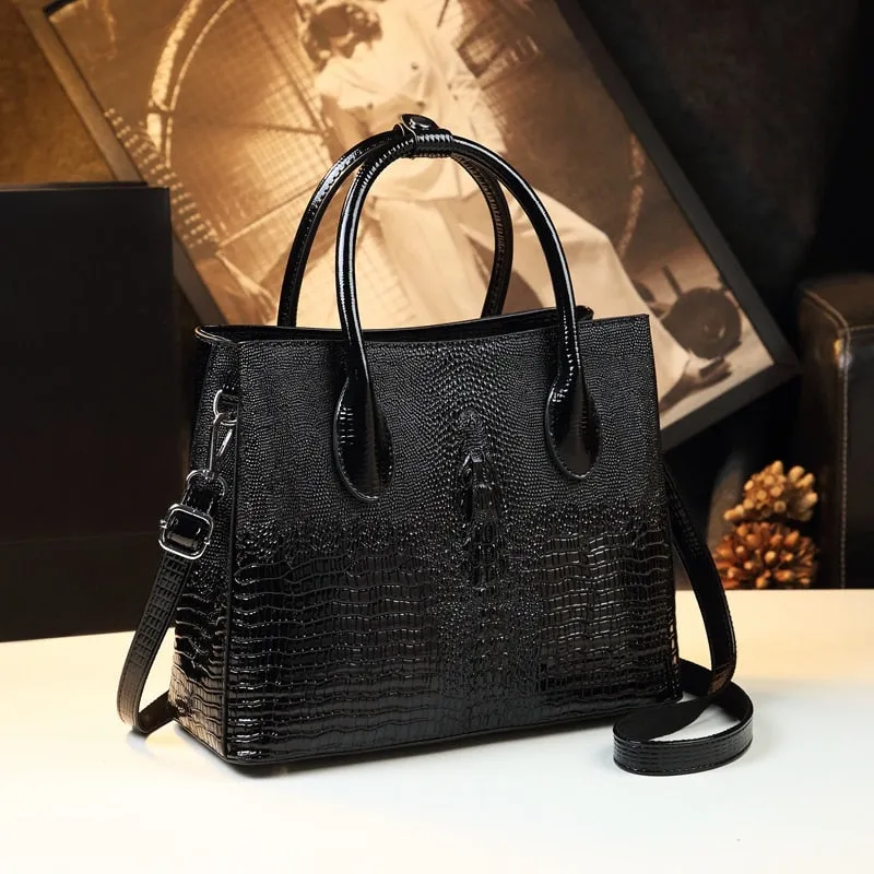 Women's Genuine Leather Portable Alligator Pattern Shoulder Handbag