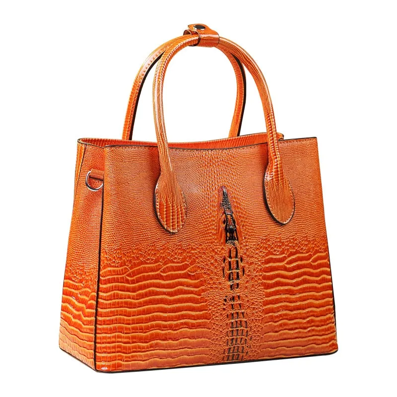 Women's Genuine Leather Portable Alligator Pattern Shoulder Handbag