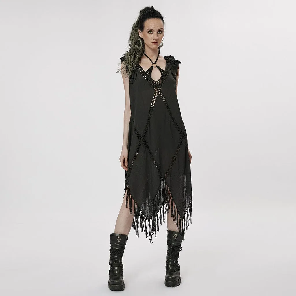 Women's Gothic Feather Tassels Dress