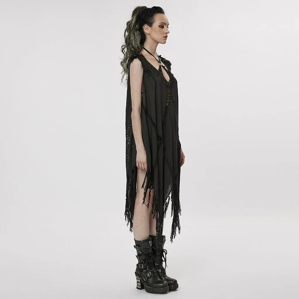 Women's Gothic Feather Tassels Dress