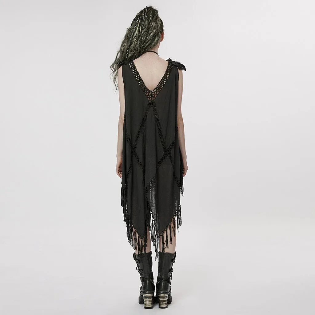 Women's Gothic Feather Tassels Dress