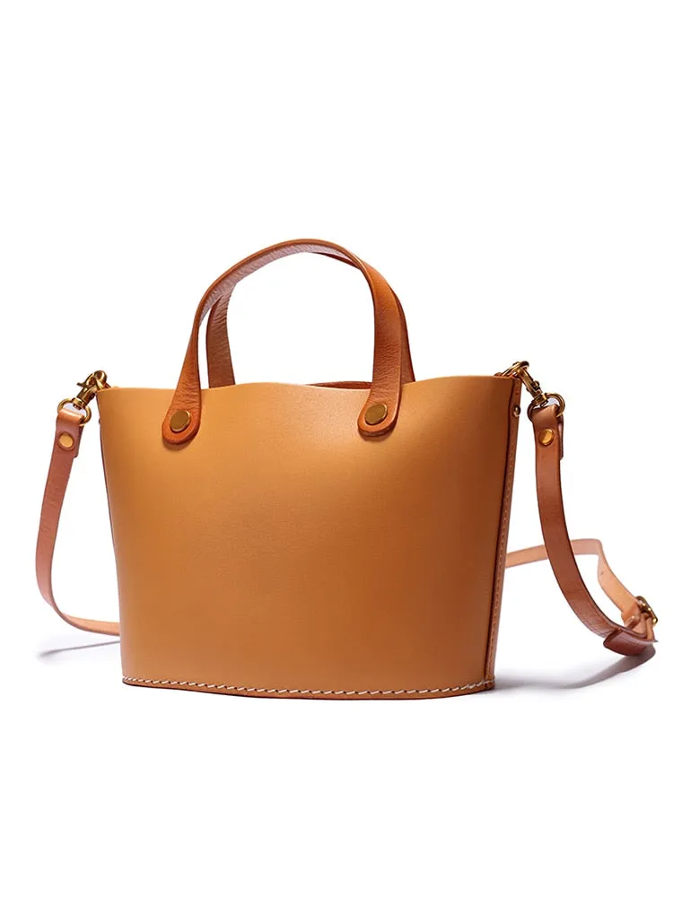 Women's Handmade Genuine Leather Small Bucket Shoulder Handbag