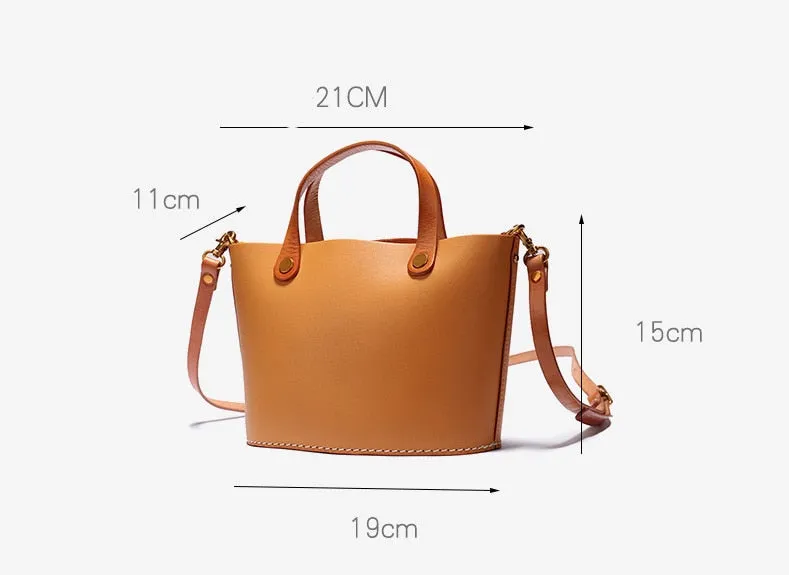 Women's Handmade Genuine Leather Small Bucket Shoulder Handbag