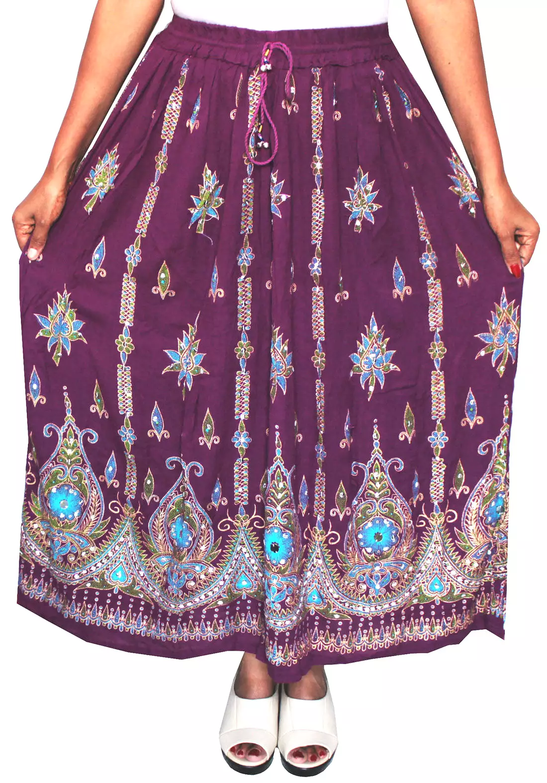 Womens Long Skirts Sequins Ankle Length Rayon India Apparel (Purple)