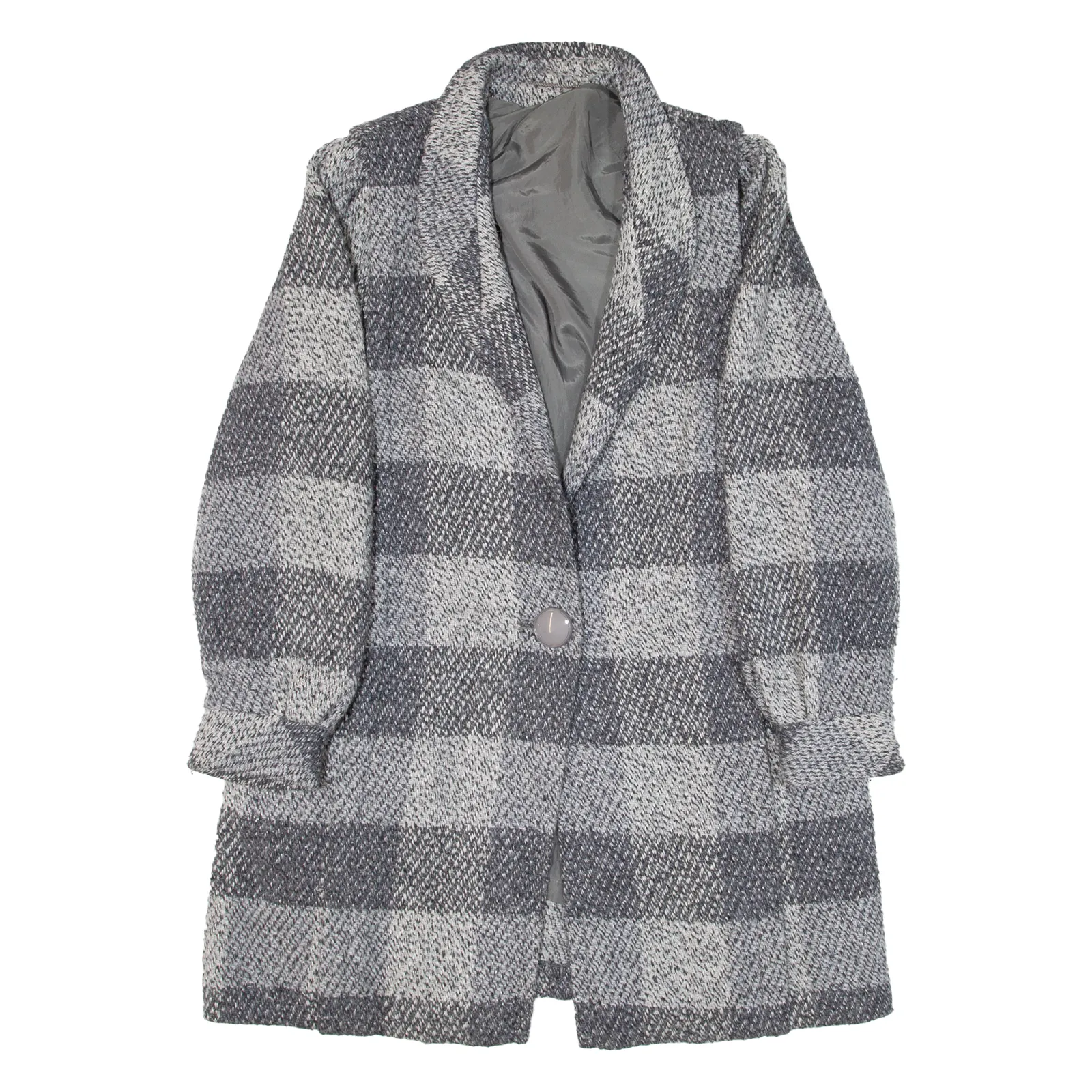 Womens Overcoat Coat Grey Knit Wool Check UK 16