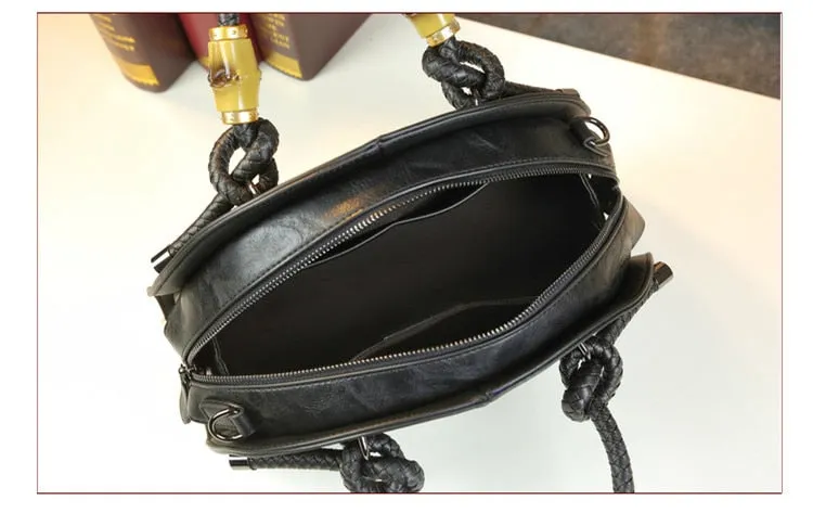 Women's Vintage Cowhide Leather Flower Embroidery Portable Shell Handbag