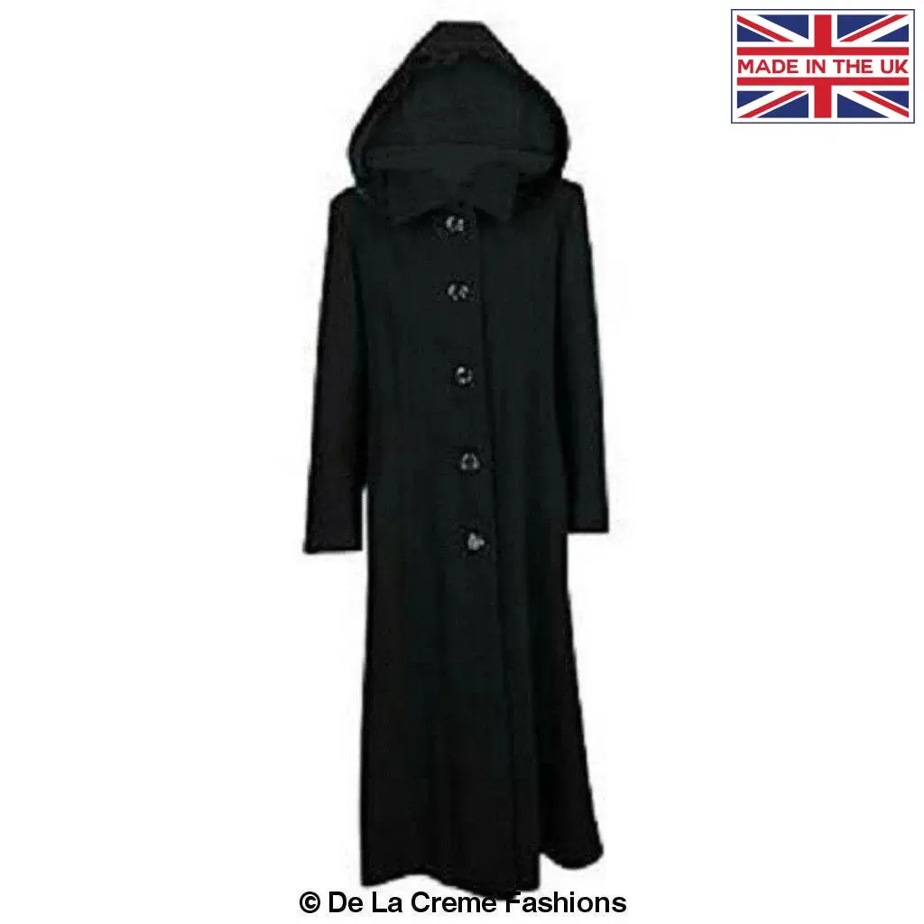 Wool Blend Faux Fur Trim Hooded Long Coat